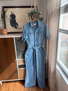 Universal Thread Light Blue Denim Short-Sleeve Jumpsuit